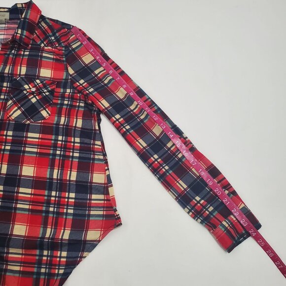 Passport Women's Red Plaid Tie-Front Long Sleeve Collared Crop Shirt Size Large - Picture 7 of 9